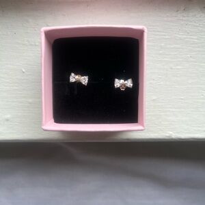 Bow Crystal Stud Earrings - Pink & Silver